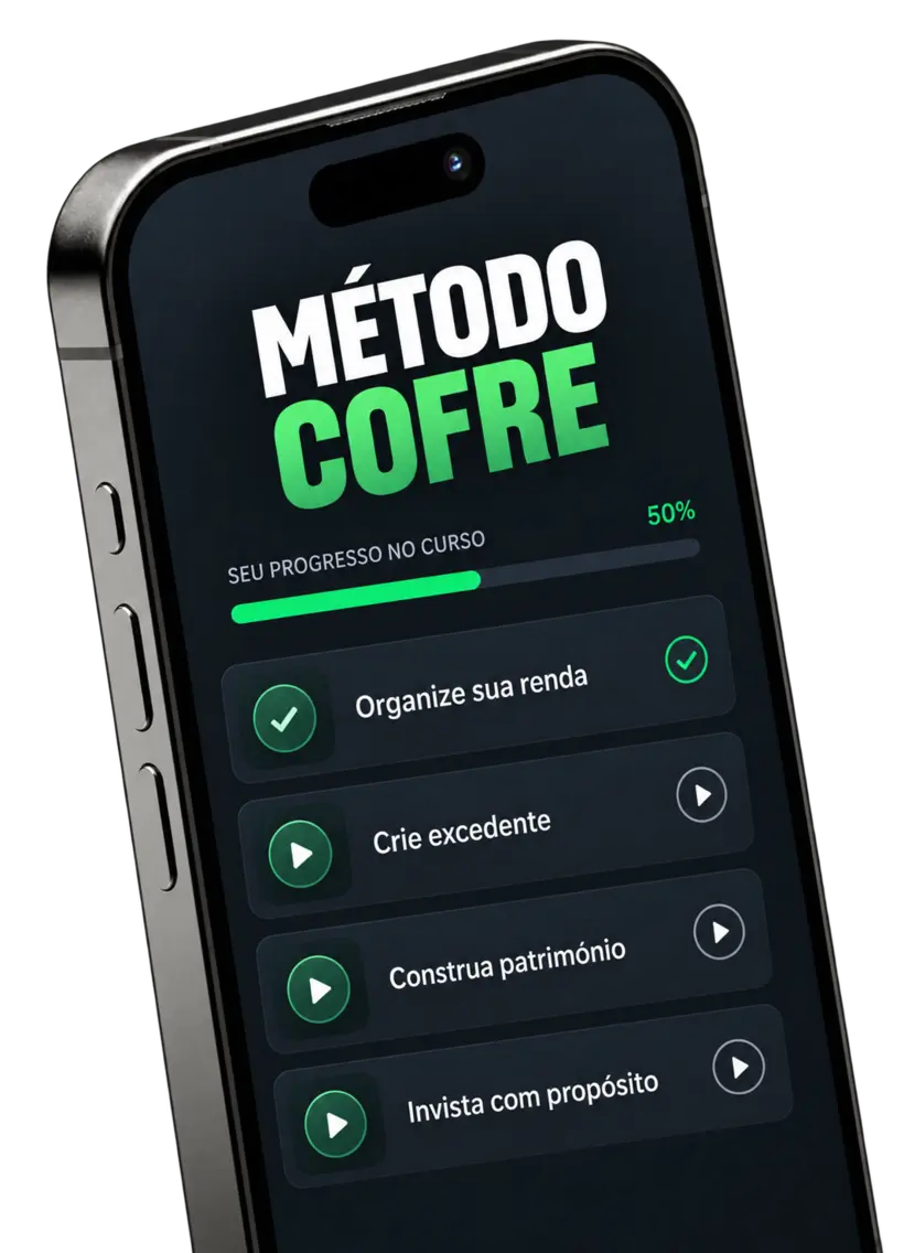 Celular exibindo as aulas do Método Cofre
